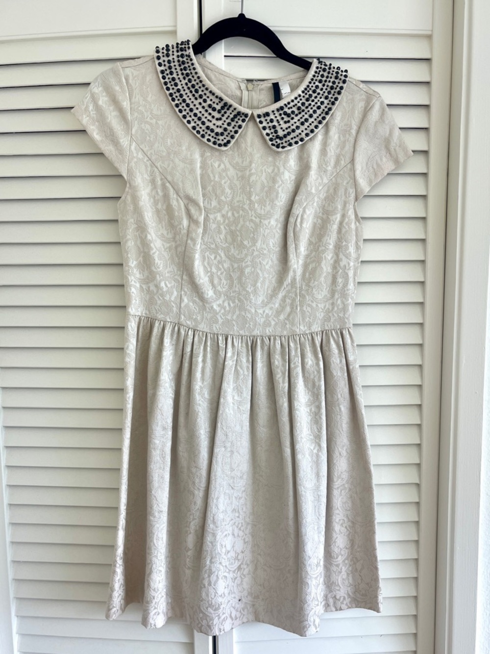 Cream Lace Dress with Embellished Peter Pan Collar